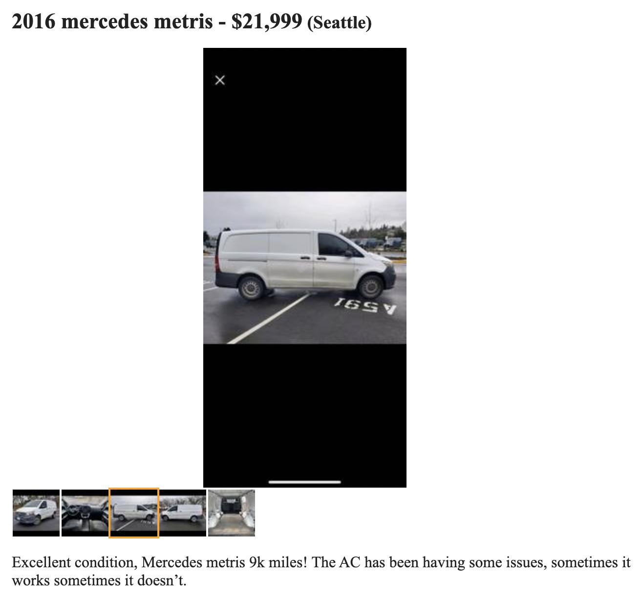 screenshot of a bad example of a used car ad