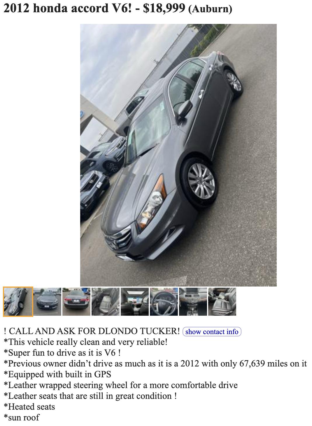 screenshot of a bad example of a used car ad